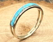 Vintage C.J. Kyle Signed Sterling Silver Turquoise Inlay Ring | Southwestern Native American Zuni Style | Size 9 1/4