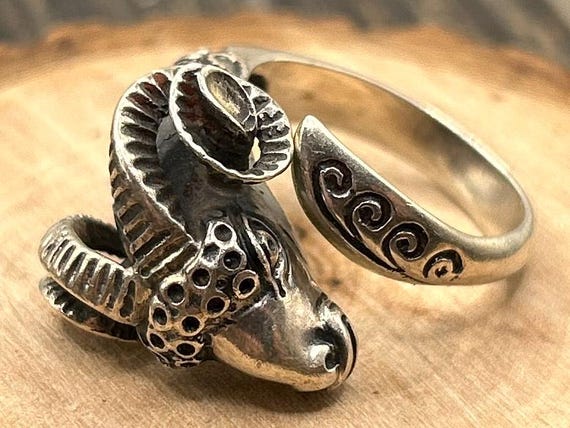 Rams Head Ring, Adjustable Silver Ring, Ram Ring,… - image 2