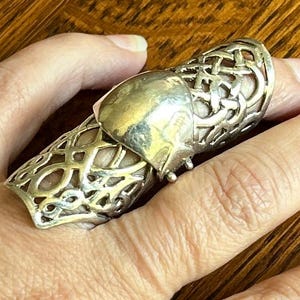 Adjustable Celtic Armor Ring, Silver Articulated Full Finger Ring