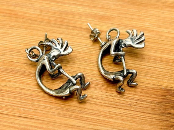 Vintage Solid Sterling Silver Kokopelli Post-Back Earrings
