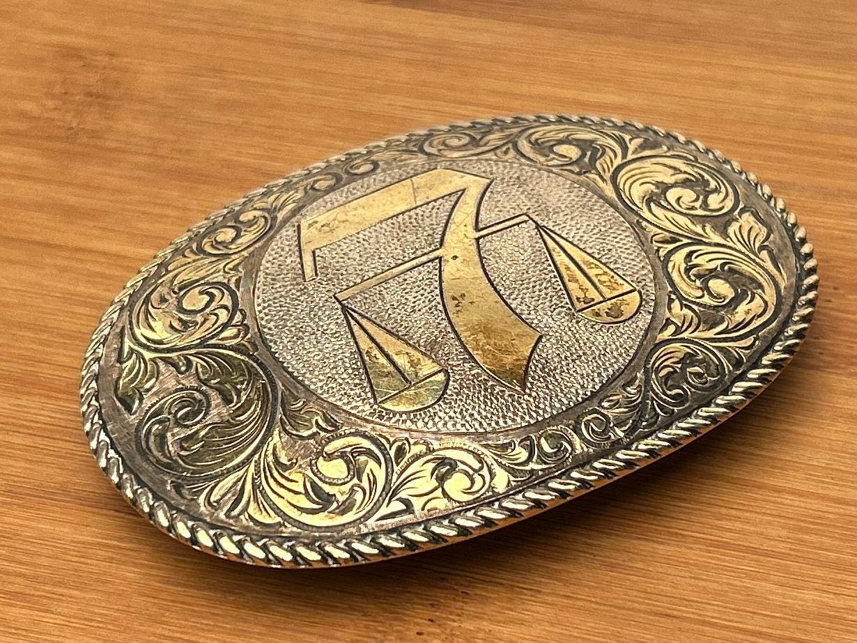 22K Gold on Sterling Silver San Carlos Crumrine Belt Buckle 