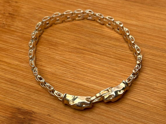 Milor Italy Panther Link Bracelet Sterling Silver 925 Animal Motif 7.25 Inch