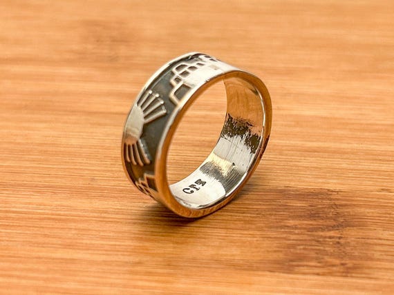 Vintage Mexican Sterling Silver Sun Rays & Pueblo Architecture Ring, Size 9.5, 925 Silver, Artisan Crafted