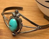 Vintage Marie B. Navajo Sterling Silver Turquoise Cuff Bracelet, Southwestern Jewelry
