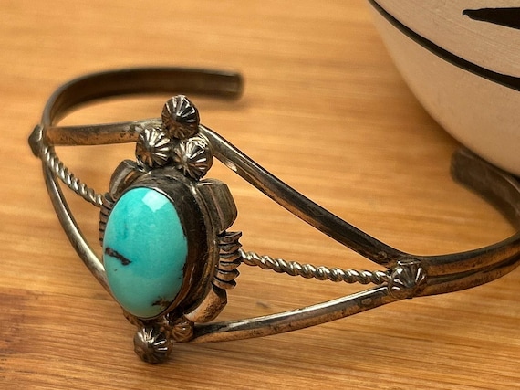 Vintage Marie B. Navajo Sterling Silver Turquoise Cuff Bracelet, Southwestern Jewelry