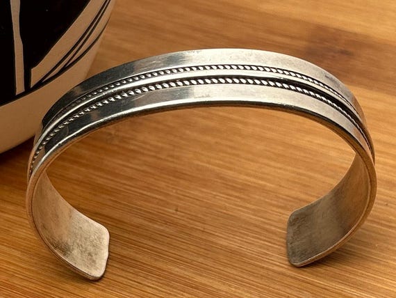Signed Ron Yazzie Sterling Silver Cuff Bracelet Navajo Artisan Handcrafted