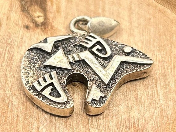 Native American Bear Pendant Sterling Silver Inlay Turquoise Coral Lapis Southwest