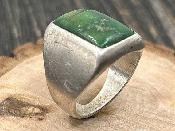 Vintage Sterling Silver & Green Turquoise Ring, Size 9 1/4, Southwestern Jewelry, Mens Ring, Statement Ring, Boho Ring, Cast Ring