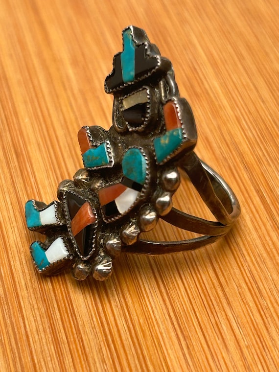 Zuni Rain Dancer Ring Sterling Silver Inlaid Stone - image 2