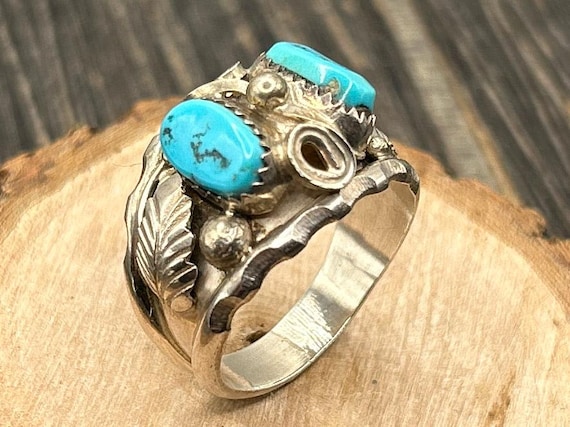 Vintage Navajo Turquoise and Sterling Silver Ring, Size 11 3/4, Stamped MAX.C