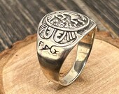 Mens Sterling Silver Ring Shube Southwest Kokopelli Flute Player Vintage 925 Band Signet Style Tribal Jewelry
