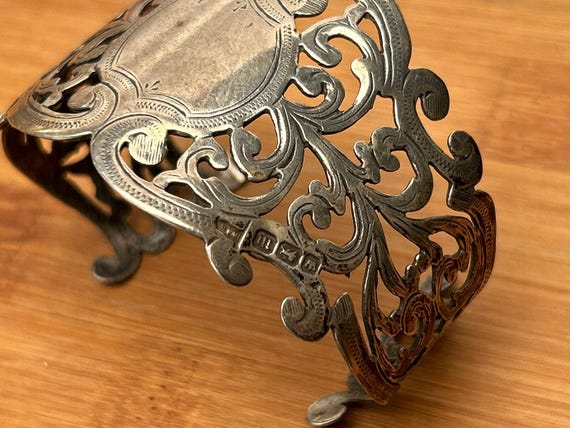 Vintage Forre Sterling Silver Cuff Bracelet, Wide Ornate Scrollwork, English Hallmarks, Statement Jewelry, Antique Style Filigree Cuff