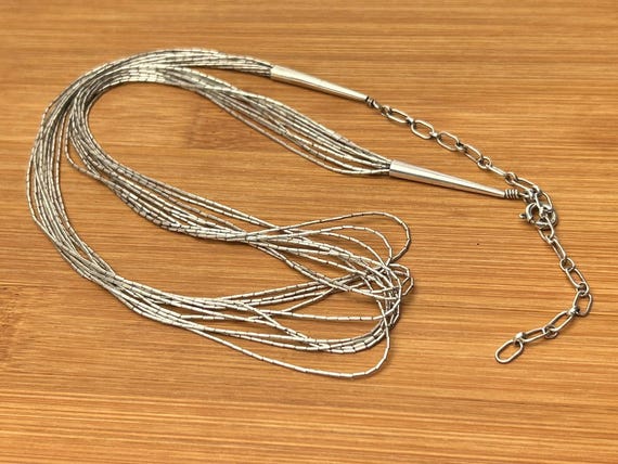 Vintage Carolyn Pollack Relios Liquid Silver Necklace, 10 Strand Sterling, Adjustable, Southwestern Heirloom