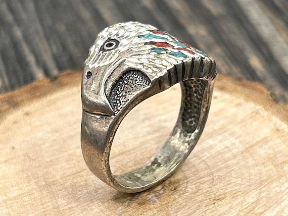 Vintage Wheeler Manufacturing Sterling Silver Turquoise Coral Ring Southwestern Jewelry