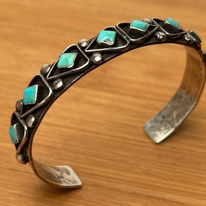 Authentic Navajo Fred Charley Sterling Silver Cuff Bracelet - Signed F.C. - Vintage Southwestern Wearable Art
