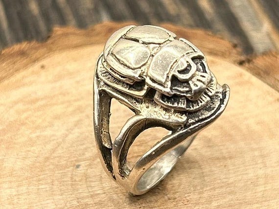 Sterling Silver Egyptian Revival Scarab Ring, Size 5