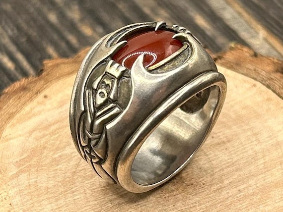 King of Men Ring (Nazgûl) | Licensed Noble Collection 925 Silver | Carnelian Statement Band