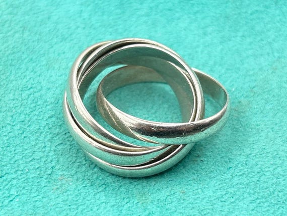 Rare Vintage Paloma Picasso Tiffany & Co. 5-Band Rolling Ring, Sterling Silver, Size 7.5