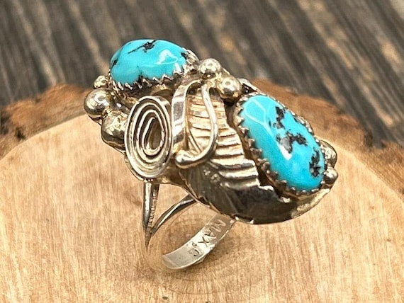 Navajo Turquoise Sterling Silver Vertical Cluster Ring Max C
