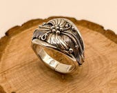 Sterling Silver Floral Feather Ring, Native American Navajo Jewelry, Handmade Artisan Design