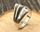 Handcrafted Sterling Silver Abstract Wave Ring, Size 7.75