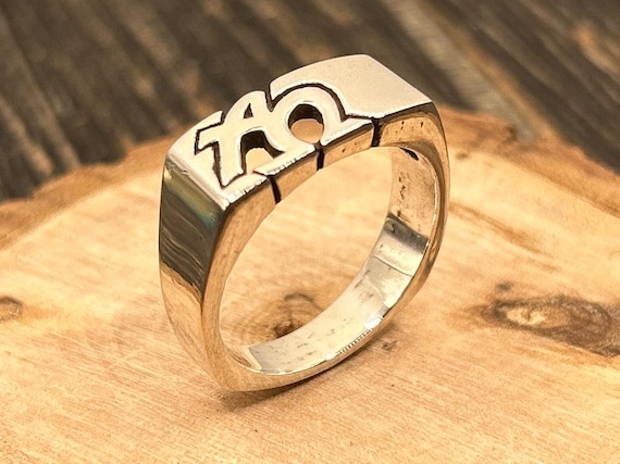 Vintage Sterling Silver Alpha Omega Ring | Modernist Christian Symbolism | Size 9 3/4 | 8g | 1986 Double S Mark