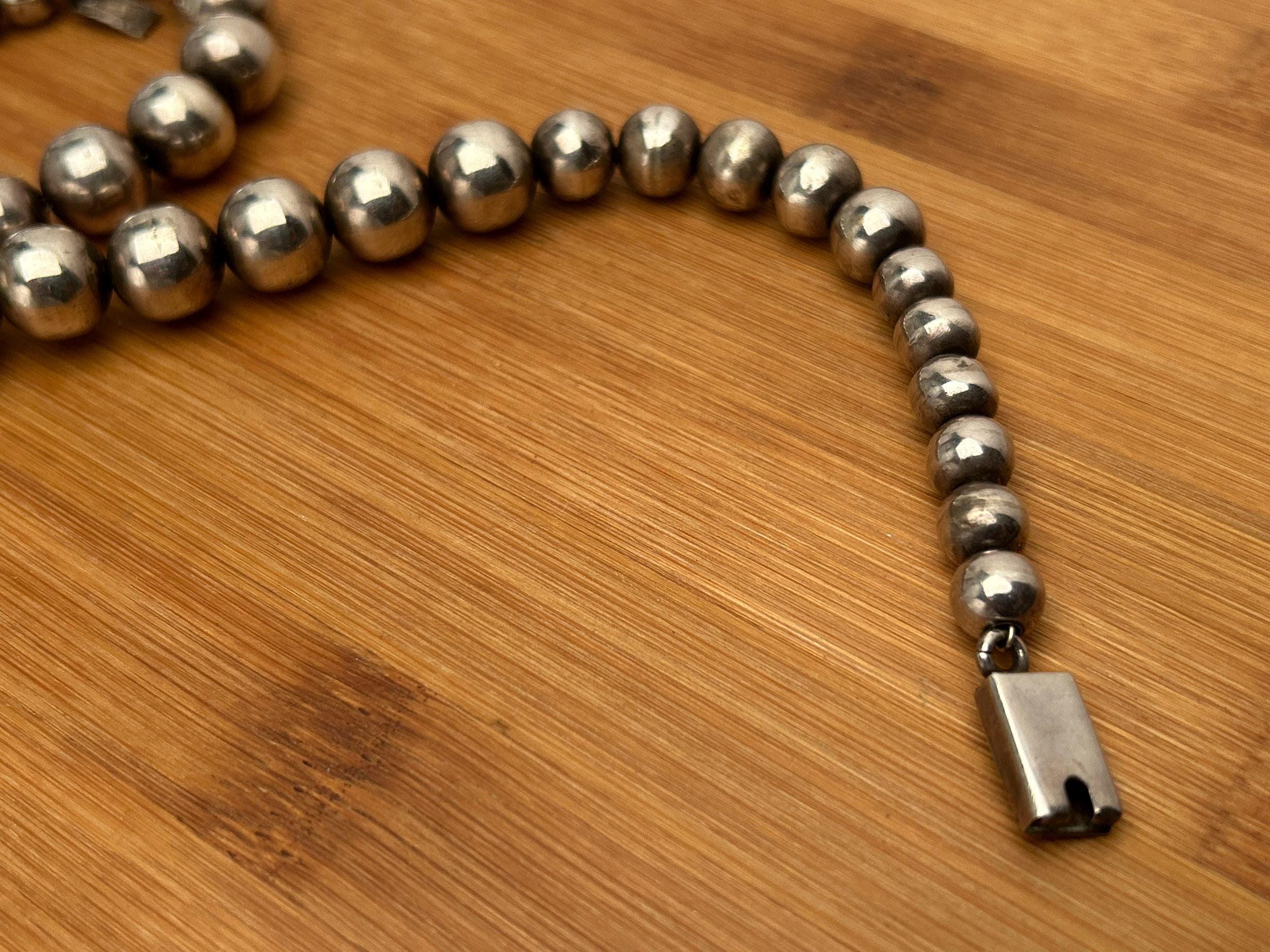 【Mexican jewelry】Silver Ball Necklace Vintage Modern Taxco Mexico Sterling Silver Barrel Cylinder