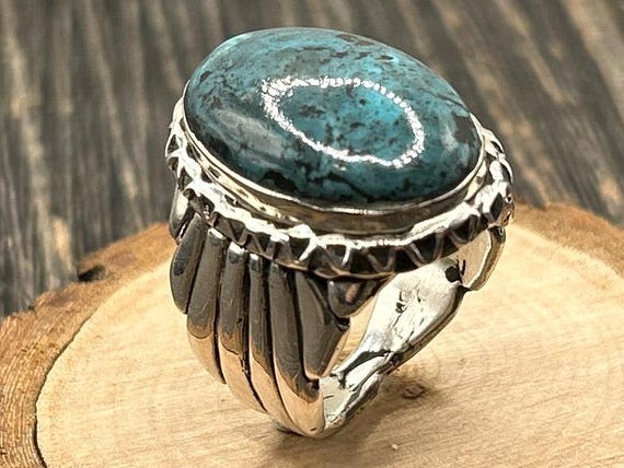 Stunning R Sherman Sterling Silver Turquoise Ring | Large Statement Stone | Southwestern Style | Size 9 1/4