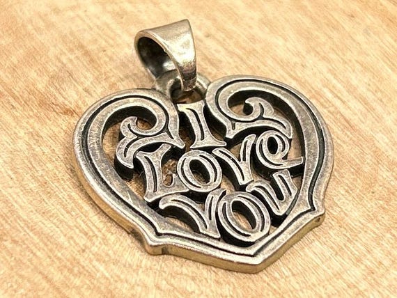 James Avery Retired I Love You Script Heart Pendant Sterling Silver Scroll Openwork Charm