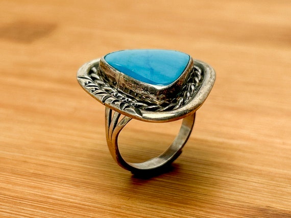 Mesmerizing Sleeping Beauty Turquoise Triangular Sterling Silver Ring