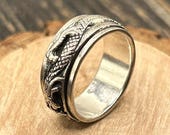 Majestic Sterling Silver Dragon Spinner Ring, Size 8 1/4, Mythical Jewelry, Anxiety Relief Band, Unique Gift for Him, Celtic Inspired