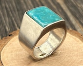 Turquoise Statement Ring, Navajo Sterling Silver, Chimney Butte Artist Signed