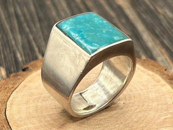 Turquoise Statement Ring, Navajo Sterling Silver, Chimney Butte Artist Signed