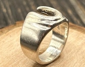 Vintage Taxco Mexico Silver Ring, Chunky Modernist Abstract Design, Signed Sterling Style, Size 8 1/4 Statement Jewelry