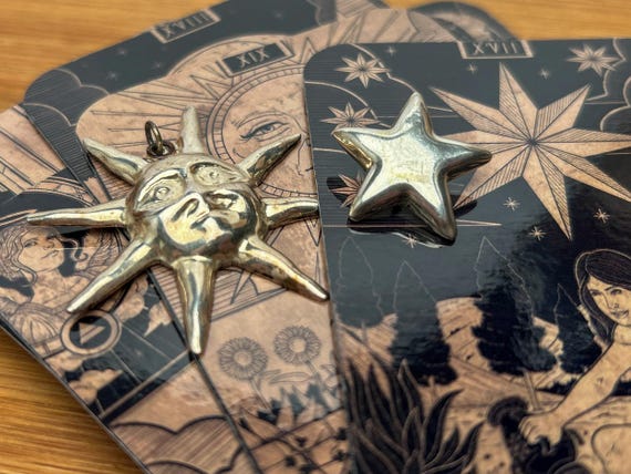 Taxco Sterling Silver Sun and Star Pendant Set, MEXICO 925, Celestial Jewelry with Bonus Tarot Cards