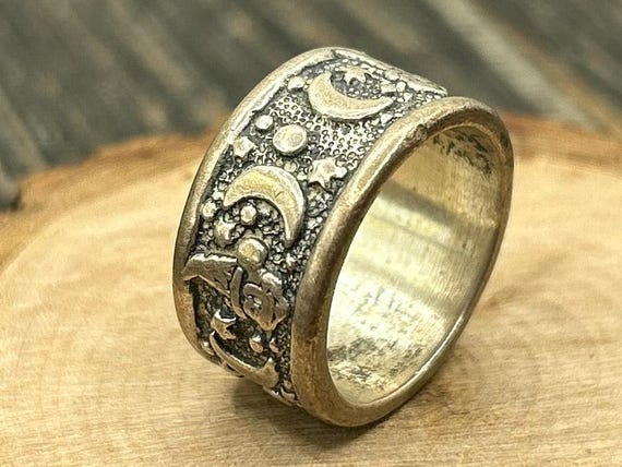 Enchanting Disney Fantasia Sorcerer Mickey Ring, Vintage Sterling Silver, Celestial Moon and Stars Band
