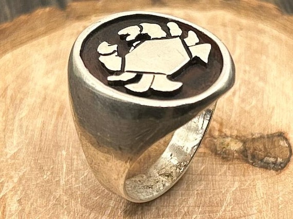 Vintage Sterling Silver Cancer Zodiac Signet Ring, Size 7 1/4, 9.2 Grams, Mexican Silver, Horoscope Jewelry