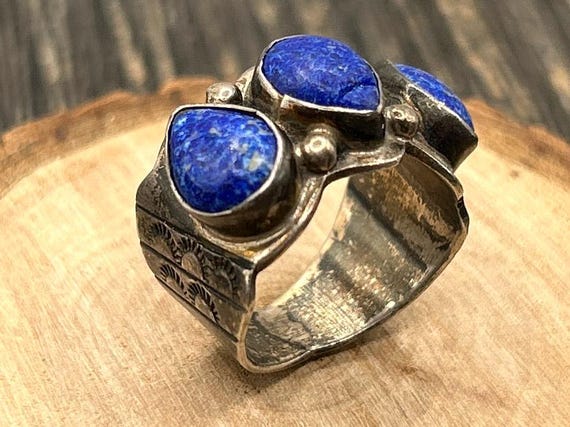 Fred Guerro Navajo Lapis Lazuli Sterling Silver Ring, Size 6.5, Southwestern Jewelry