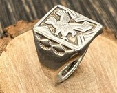 Vintage Southwestern Sterling Eagle Ring, Size 12, Heavy Silver Ring