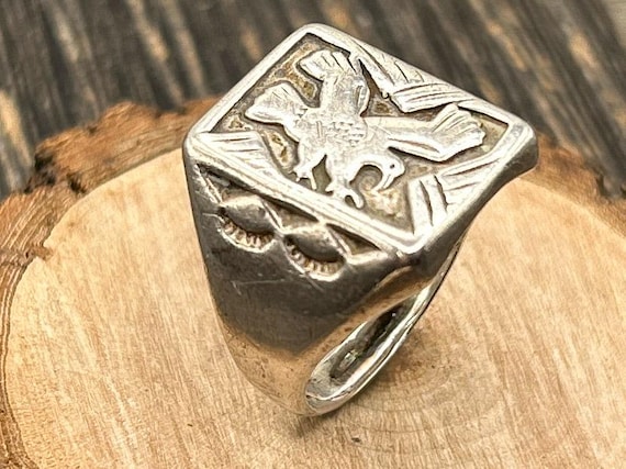 Vintage Southwestern Sterling Eagle Ring, Size 12, Heavy Silver Ring