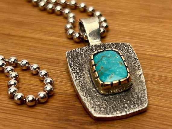 Handcrafted Turquoise & 14K Sterling Silver Pendant Necklace by Rob Sherman (RS)