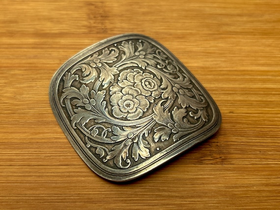 Sterling Silver Floral Belt Buckle with Artisan Hallmark