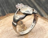 Vintage Irish Claddagh Ring, 925 Sterling Silver, Size 12 3/4, 5.1 Grams, 1940s, Symbol of Love, Loyalty & Friendship,  Unique Gift