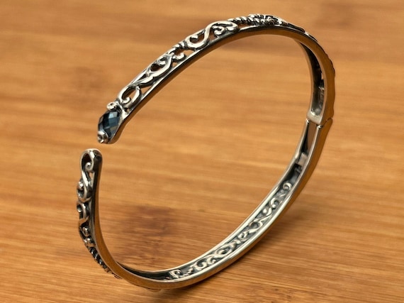 NOS Vintage Carolyn Pollack Sterling Silver Filigree Cuff Bracelet with Blue Topaz