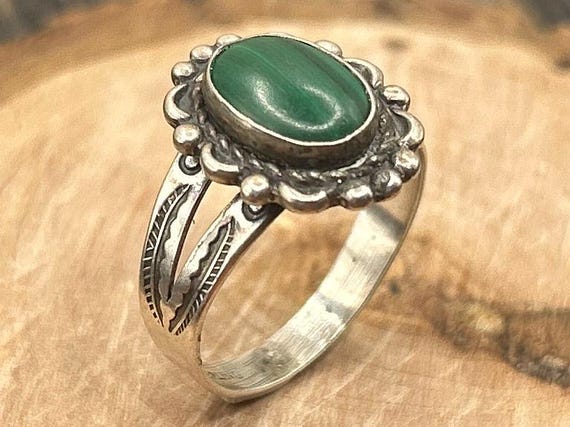 Vintage Bell Trading Post Sterling Silver Malachite Ring, Size 6.5, Southwestern Jewelry