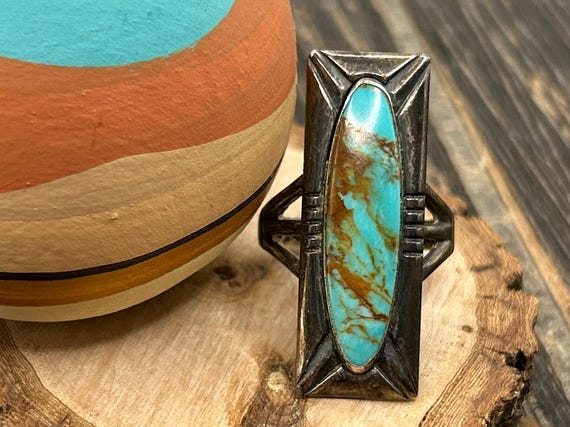 Striking Vintage Bell Trading Post Turquoise Sterling Silver Ring