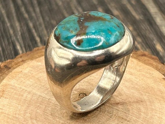 Striking Rob Sherman Sterling Silver & Turquoise Ring - Bear Mark Artisan Jewelry