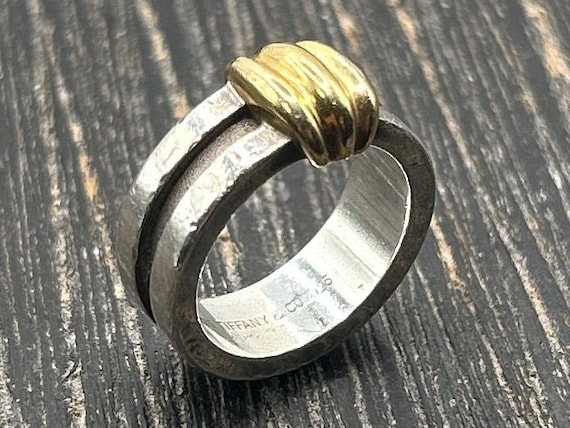Tiffany & Co. Vintage Sterling Silver and 18K Gold Knot Ring, 1995 Design, Size 5.5, 8.77g