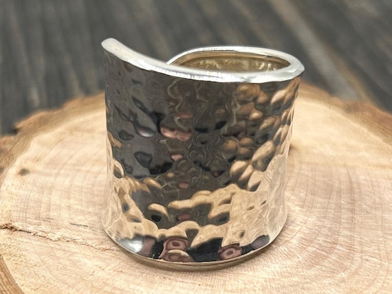 Vintage HOB Mexico 925 Sterling Silver Hammered Ring, Size 8, Statement Ring, Wide Band Ring, Chunky Ring, Textured Ring