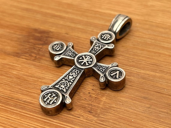 Vintage Byzantine Ray Cross Pendant - Antiqued Sterling Silver Chi Rho Monogram